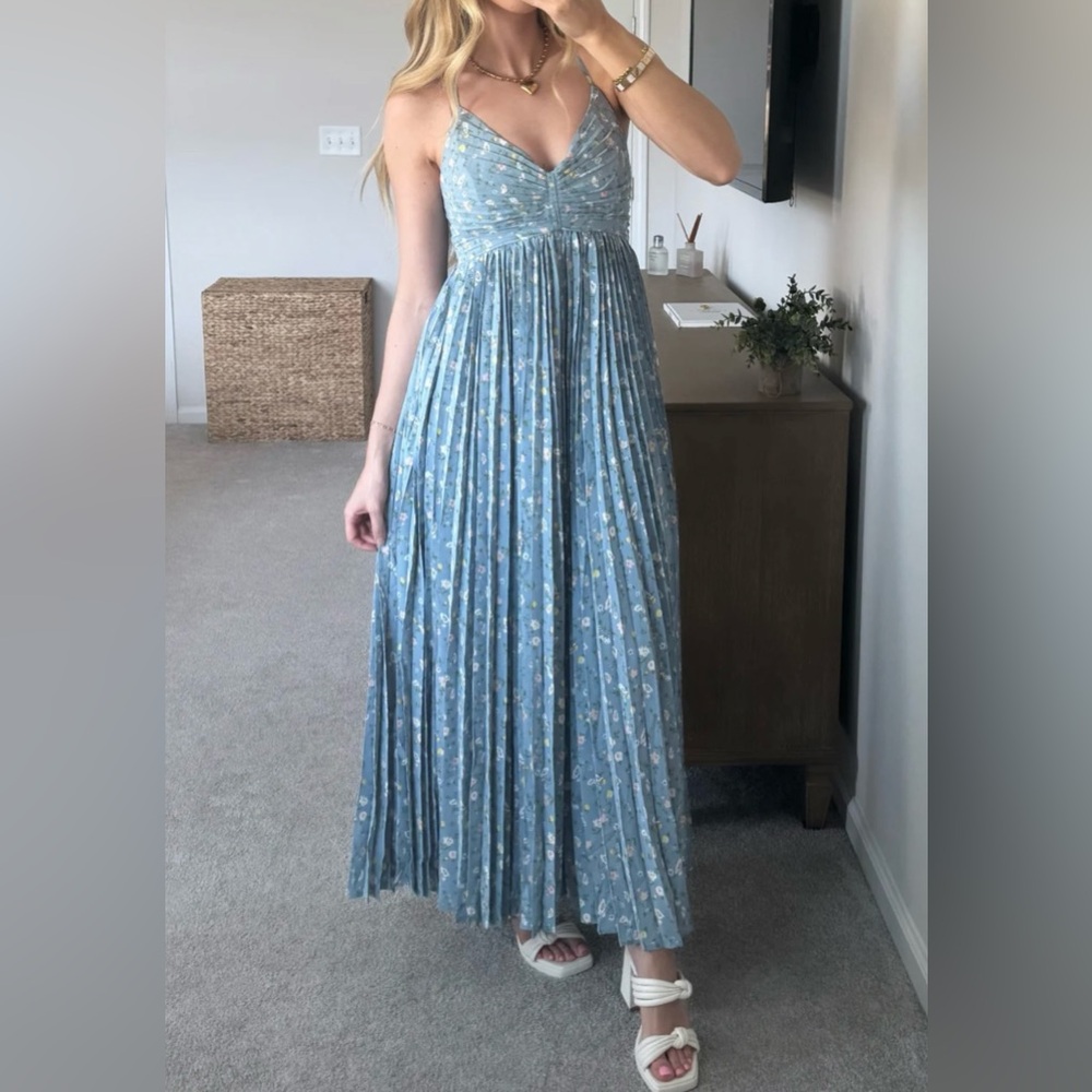 Pleated Floral Maxi Dress
